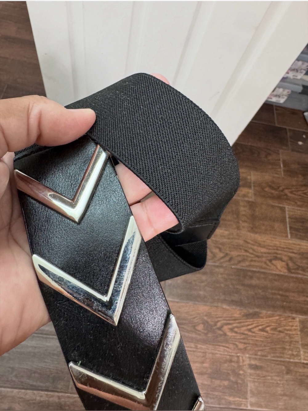2 PART BELT leather like material & elastic WIDE band with silver hardware